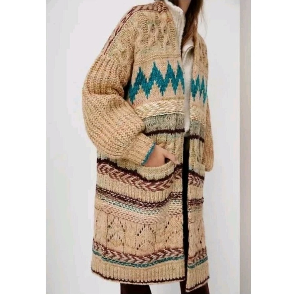 Anthropologie Pilcro Lily Longline Knit Chunky‎ Cardigan Boho Southwestern XS/S